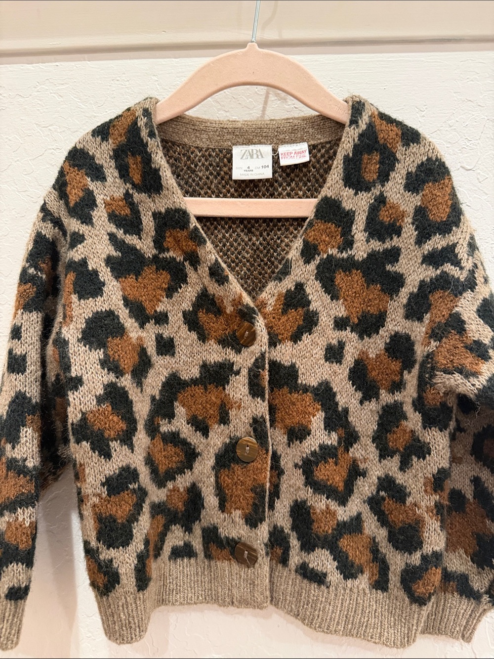 Zara Beige Leopard-Print Cardigan with Brown and Black Spots